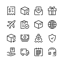 Delivery icons. Vector line icons. Simple outline symbols set