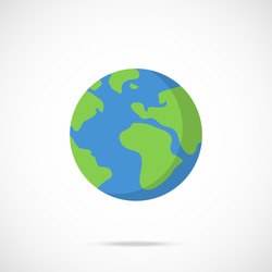 Vector planet Earth icon. Flat planet Earth icon. Flat design vector illustration for web banner, web and mobile, infographics. Vector Earth icon graphic. Vector icon isolated on gradient background