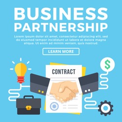 Business partnership, contract conclusion. Modern concepts, flat icons set and graphic elements for web banners, infographics, web design, printed materials. Creative flat design vector illustration