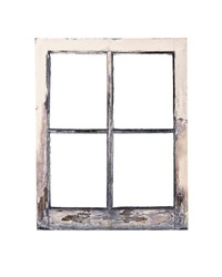 Old weathered rustic window frame with peeling paint