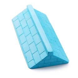 Blue plaster ramp with three sides for fingerboarding, isolated on a white background