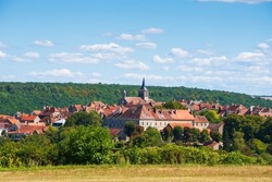 France country travel. Scenic view of Flavigny-sur-Ozerain medieval village in Burgundy  listed as one of France's most beautiful villages. Landscape nature background. French countryside tourism.