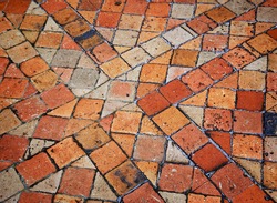 Terracotta tile floor in old house.