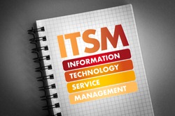 ITSM Information Technology Service Management - strategic approach to design, deliver, manage and improve the way businesses use information technology, acronym text on notepad