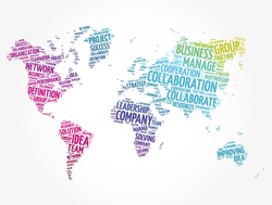 COLLABORATION word cloud in shape of world map, business concept background