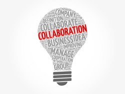 COLLABORATION light bulb word cloud collage, business concept background
