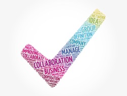 COLLABORATION check mark word cloud collage, business concept background
