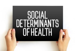 Social determinants of health - economic and social conditions that influence individual and group differences in health status, text on card