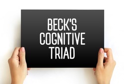 Beck's cognitive triad - cognitive-therapeutic view of the three key elements of a person's belief system present in depression, text concept on card