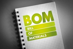 BOM - Bill Of Materials acronym on notepad, business concept background