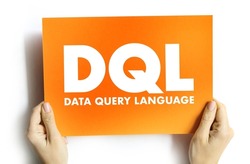 DQL - Data Query Language acronym on card,  abbreviation concept background