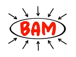 BAM - Business Activity Monitoring is software that aids in monitoring of business activities, acronym text concept with arrows