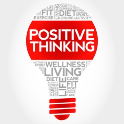 Positive thinking bulb word cloud, health concept