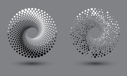 halftone dots spiral like yin and yang symbol