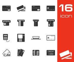 Vector black credit cart icons set on white background