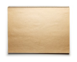 Blank brown paper scrap book isolated on white.