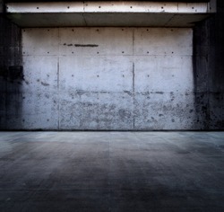Grungy concrete space with roof