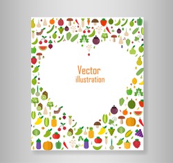 Book heart vegetables fruits, vegetables, organic. Flat vector illustration.