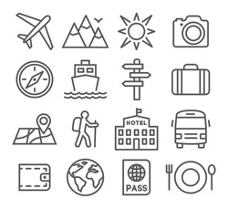 Travel and tourism icon set in trendy linear style