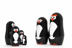 Happy penguin toy figure parent with adorable kids.
