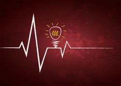 Heart beats cardiogram background with attention light bulb icon poster