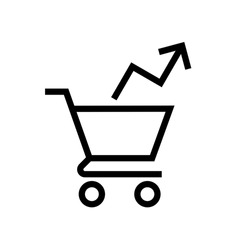 Inflation vector icon. Food prices rising and cost of living concept. Shopping cart and rising arrow vector illustration.