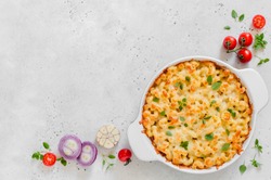 Pasta and Cheese Bake, copy space for your text