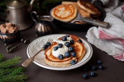 Fluffy Wholemeal Pancakes with Mascarpone and Fresh Blueberries
