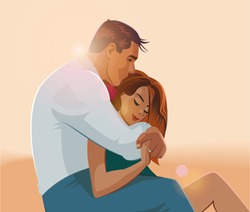 Embraces of a loving couple. Vector illustration