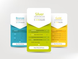 Collection of pricing plans for websites and applications. Hosting table banner. Vector illustration
