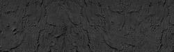 Black cement smear drips wide panoramic texture. Dark rough wall gloomy grunge abstract background