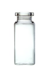 Medicine glass jar, capacity for liquid medicines with an open neck without stopper,  isolated subject on a white background.