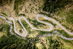 Winding mountain highway. Shot from drone