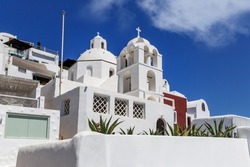 Classical Greek white buildings architecture on Santorini island, Greece