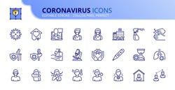 Outline icons about  Coronavirus prevention and symptoms. Health care.  Editable stroke. Vector - 256x256 pixel perfect.
