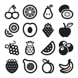 Set of black flat icons about fruit