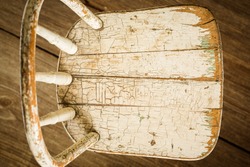 Old Textured Chipped Painted White Chair Child's Chair on Barnwood Floor