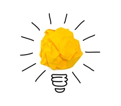 Inspiration crumpled yellow paper light bulb idea