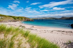 White Sand Beach And Blue Ocean On Handa Island In Scotland