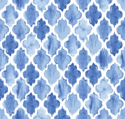 Seamless blue watercolor Moroccan pattern background vector