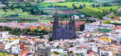 Landmarks of Grand Canary - historic town Arucas with impressive cathedral. Canary islands of Spain