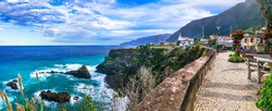 Portugal travel. Madeira island nature scenery. beautiful coastal village Seixal in northern part.