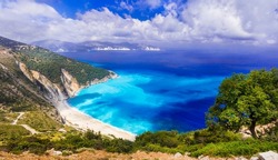 Myrtos bay - one of the most beautiful beaches of Greece with turquoise sea. Cephalonia (kefalonia) Ionian greek island