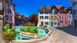 Charming swiss town - romantic Laufenburg with colorful houses. Switzerland travel and beautifil places