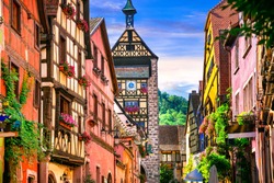 Most beautiful villages of France - Riquewihr in Alsace. Famous vine route and tourist 