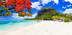 Beautiful beaches of sunny Mauritius island. Tropical vacations