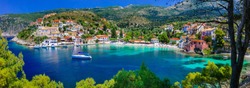  colorful Greece series - colorful Assos with beautiful bay. Kefalonia , Ionian islands