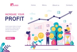 Group of successful investors or business people increase profit, landing page template. Earnings on stock exchange, investments. Growing stock market, analysts make money. Flat vector illustration