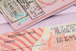 Australia visa in passport macro