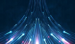 Blue light streak, fiber optic, speed line, futuristic background for 5g or 6g technology wireless data transmission, high-speed internet in abstract. internet network concept. vector design.